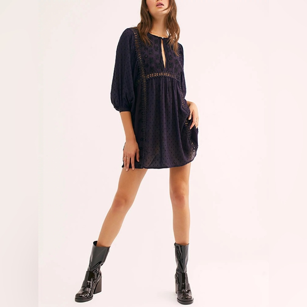 Free People Charlotte Tunic Embroidered Keyhole Tunic Top Deep Plum